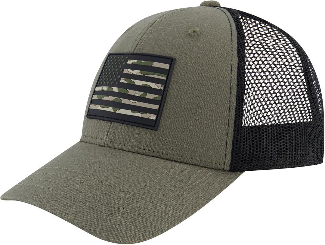 American Flag Trucker Hat, 6 Panel Adult Baseball Cap with Curved Brim, Forest Green, One Size