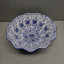 9.4in Blue and White Ceramic Fruit Bowl, Porcelain Decoration Bowl, Fruit Serving Plate, Storage Bowl, Decorative Pedestal Bowl for Table Countertop, Kitchen Island Centerpiece, Home Dining Décor