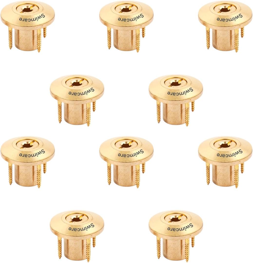 Brass Wood Deck Anchor Kit for Pool Safety Cover Heavy Duty Anchor with Collar & 4 Screws for In-Ground Swimming Pool Mesh & Winter Covers (Wood Deck Only) - Pack of 10