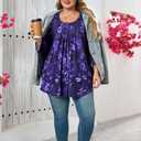 Plus Size Tunic Tops for Women 3/4 Sleeve Tunics Loose Fit Shirt Crew Neck Pleated Solid Casual Dressy Blouses (Purple, XXL)