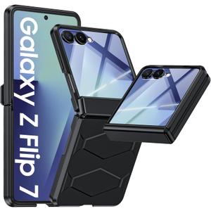 Vizvera for Samsung Galaxy Z Flip 7 Case with Hinge Protection, Built-in Screen Protector Shockproof All-Inclusive Phone Cover for Z Flip 7-Black