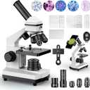 PalliPartners Compound Microscope for Adults & Students - 100X-2000X High-Power Biological Microscope for Students, School Lab & Home Education, with Slides Set & Phone Adapter (White) (standard)