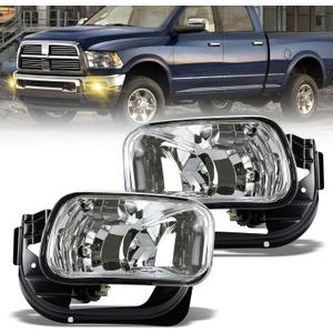 Driving Fog Lights Replacement for 2009-2012 Dodge Ram 1500, 2010-2018 Dodge Ram 2500 3500 with H10 12V 42W Halogen Bulbs & Bracket (Clear Lens)