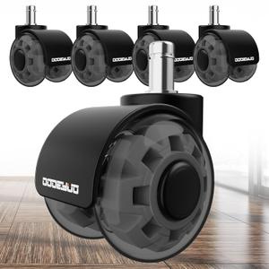 2 Inch Office Chair Wheels, 7/16-7/8 Stem,Transparent TPU Material, High Elasticity, Quiet, Smooth Rolling, Nylon Frame, 880LB LoadFits 98% Chair, Capacity, Set of 5Hard Floors & CarpetNot for 1KEA