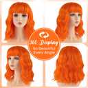PLULON Orange Wavy Bob Wigs with Bangs Heart Sunglasses Hair Cap for Women, Colored Synthetic Hair Short Bob Loose Curly Shoulder Length Wigs for Costume Bachelorette Party Music Festival