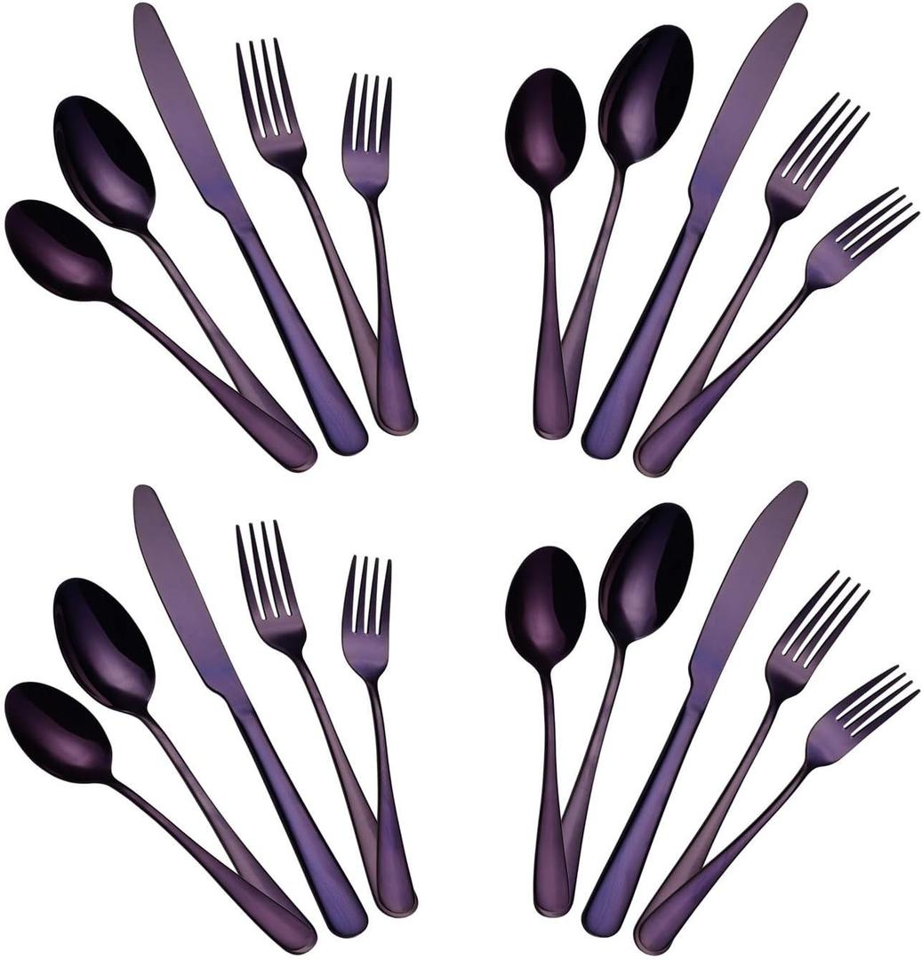Flatware Set for 4, 20-Piece, Stainless Steel Silverware Cutlery Tableware Include Knife/Fork/Spoon by IRONX (purple-18/0)
