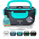 TRAVELISIMO Electric Lunch Box for Adults 100W Heated Lunch Box For Men 1.5L Stainless Steel Portable Food Warmer, 12/24/110V for Travel & Work, Loncheras Electricas Para Calentar Almuerzo