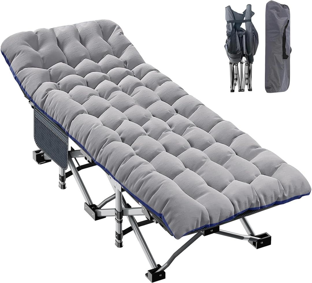 ABORON Oversized XXL Folding Camping Cot W/Mat for Adults, 78" L x 32" W x 18" H Heavy Duty Outdoor Bed with Carry Bag,1200 D Layer Oxford Travel Camp Cots (U Graphite Gray)
