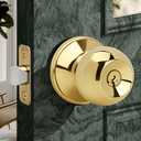 Moquin Gold Keyed Entry Door Knob with Lock and Key, Interior and Exterior Locking Round Ball Knob for Front Door or Bedroom, Polished Brass