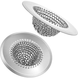 2 PCS Chainlink Kitchen Sink Drain Strainer, Anti-Rust Reversible Easy Clean Sink Drain Basket, 304 Stainless Steel Sink Strainer Food Catcher for Garbage Disposal, 4.4" Diameter Large Wide Rim