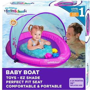 SwimSchool Infant Baby Pool Floats, Free Swimming, Super Buoyant – Ages 6-24 Months – Multiple Colors/Styles – Adjustable Canopies and Seats, Splash & Play Baby Floaties