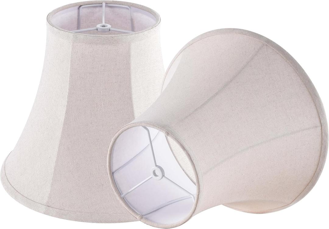 Beige Bell Lamp Shades Set of 2 Medium LampShade 6.7``Top x 13``Bottom x 10``High(Spider) Traditional Lamp shades for Table & Bedside Lamp - Hand Crafted Shade Replacement