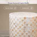 Chi An Home 19.3” Capiz Shell Ivory Checkered Cylinder Drum Side Table, 19.3" x 13.4"