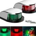 PSEQT Boat Navigation Lights 4'' Red Green LED Marine Bow Stern Port Starboard Signal Sailing Waterproof Lights 12V for Pontoon Kayak Yacht Sailboat Fishing Bass Boats (1 Red & 1Green, Silver Cover)