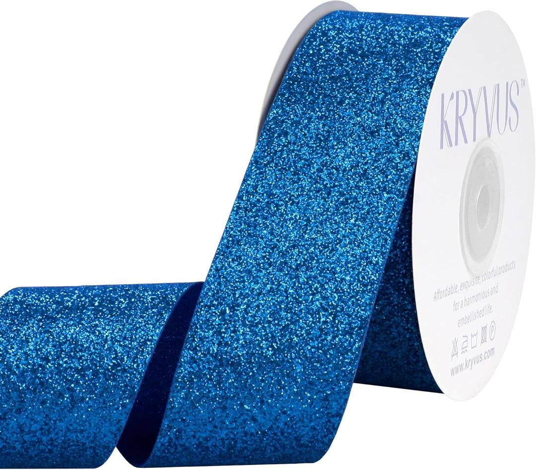 Royal Blue Glitter Ribbon, 1-1/2 Inch x 25 Yards Royal Blue Cut Edge Christmas Ribbon for Crafts, Gift Wrapping Ribbons, Christmas Tree Decoration, Ornaments Decoration, Home Decor