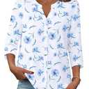 Zeagoo Womens White Button Down Shirts Hawaiian 3/4 Sleeve Blouses Boho Spring Outfit Casual Cute Fashion Top L
