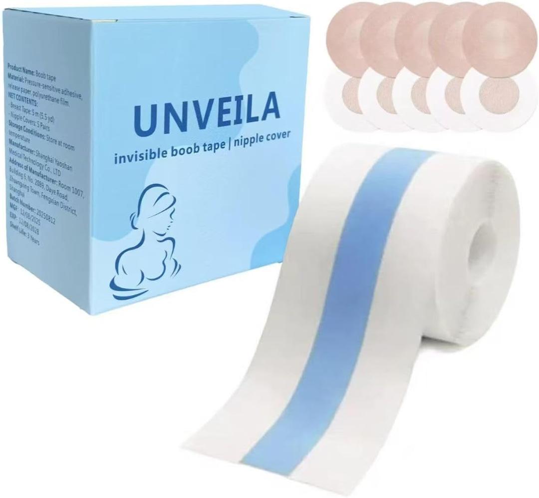 4 x Clear Boob Lift Tape Bra Breast Tape, Invisible Breast Lift Tape Boobtape for Large Breasts Body Boob Tape for Strapless Dress with 5 Pairs Nipple Covers