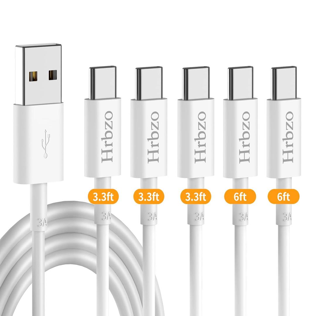 USB C Cable (5-Pack 3.3+3.3+3.3+6+6ft), USB A to USB C Fast Charging Cord and Other Type c Devices-White