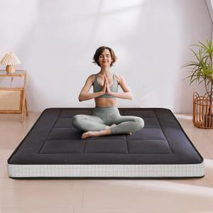 MAXYOYO 6" Extra Thick Floor Futon Mattress, Foldable Japanese Floor Mattress for Adults, Roll Up Tatami Pad for Guest Room, Black, Twin