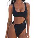 SUUKSESS Women Sexy One Piece Tummy Control Swimsuit Cutout Backless Bathing Suit, XL