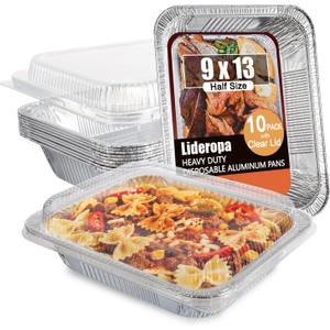 Aluminum Pans with Clear Lids 9x13-10 Pack Aluminum Foil Pans, Heavy Duty Disposable Pans for Cooking, Baking, Meal Prep, Parties & Food Storage