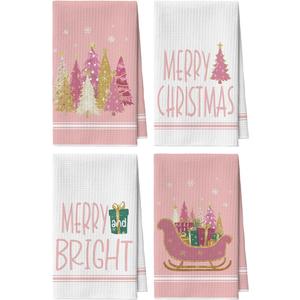 Artoid Mode Blue Xmas Tree Star Sledge Christmas Bar Kitchen Towels, 12x24 Inch Quick Dry Microfiber Cloth Dish Towels for Kitchen Drying Set of 4