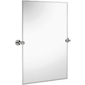 Hamilton Hills Elegant Frameless Pivot Mirror - Adjustable Brushed Nickel Wall Brackets - Beveled Edge, Safety-Backed Rectangular Design for Bathroom Vanity, Bedroom and Hallway - 20" Wx30 L