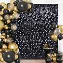 Black Shimmer Wall Backdrop, 24PCS Square Sequin Shimmer Backdrop Panel, Black Background for Birthday Graduation Themed Event Party Decoration (6ftx4ft)