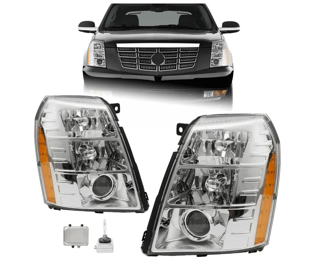 A Pair With Ballast HID/Xenon Headlight Assembly Fit for 2007-2014 Cadillac Escalade Headlamp HID Projector Left Driver and Right Passenger Side With Bulbs GM2503348 20806109 25897648