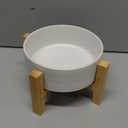 Elevated Ceramic Cat Bowl - Cat Food Bowl with Bamboo Stand - Raised Dog Dish for Puppies - Anti Vomiting, Stress Free - 13.5 oz / 400 ml - White (Small)