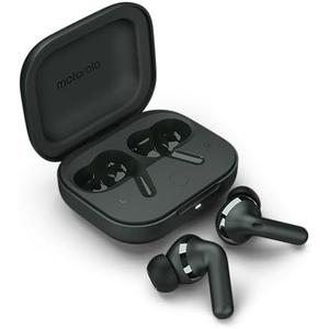 Moto Buds+ Headphones with Sound by Bose, Dual Dynamic Drivers and Optimal Resolution Sound, Dolby Head Tracking and Dolby Atmos, Dynamic Active Noise Cancellation - Black