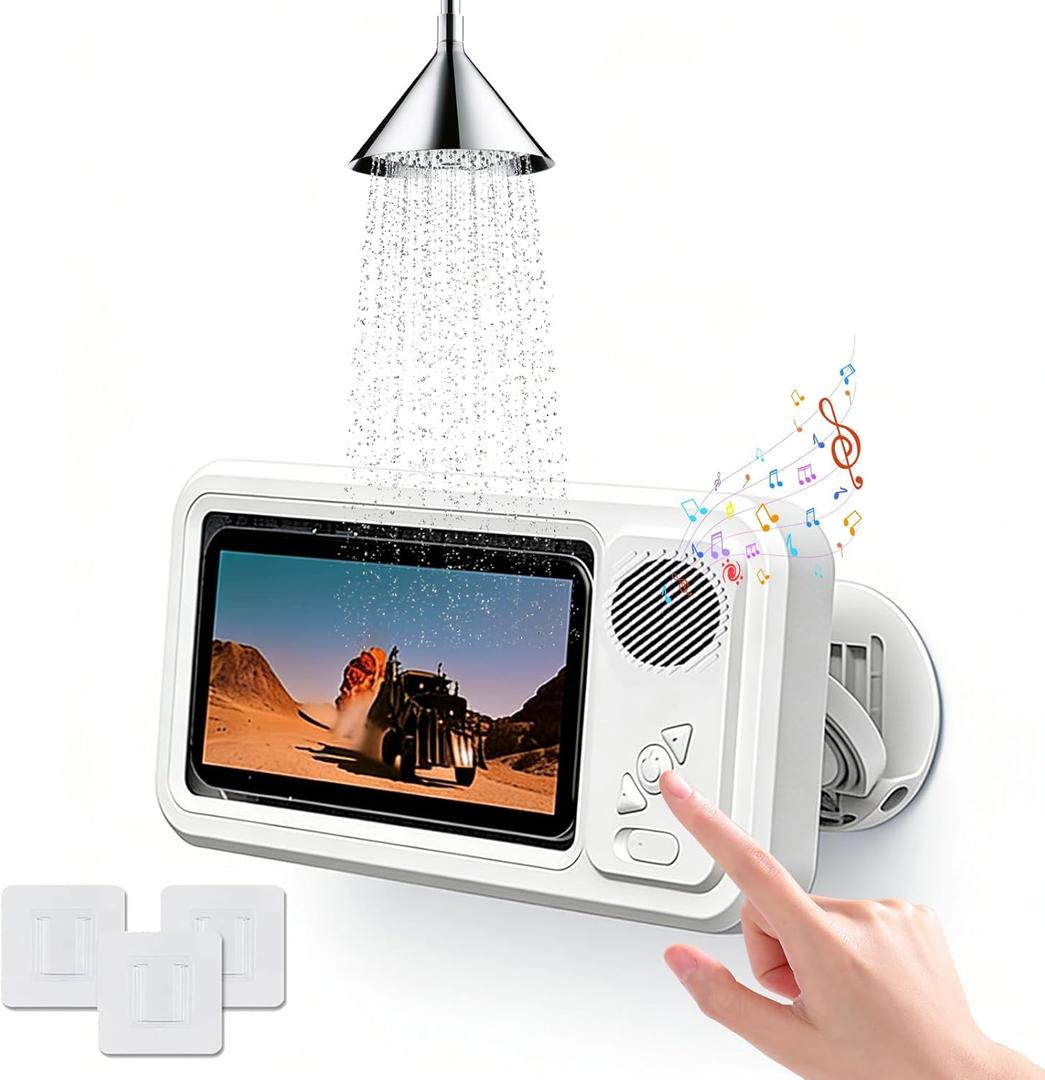 2026 Waterproof Phone Holder for Shower with Bluetooth Speaker,360 Rotatable Mount with Volume Adjustment Button,Shower Phone Holder Waterproof for 4" - 7" Cell Phone