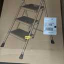 3 Step Ladder, GOLYTON Folding Step Stool with Anti-Slip Wide Pedal & Convenient Handgrip, 500lbs Capacity Steel Ladder for Household and Office, Grey