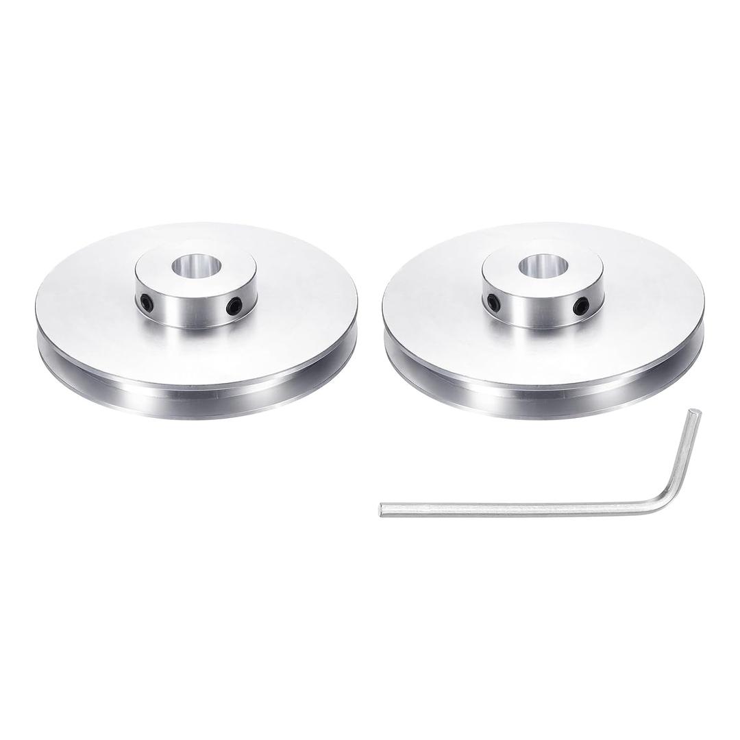 uxcell 2Pcs Single Groove Pulley, 12mm Fixed Bore 80mm Outer Diameter Aluminum Alloy Mechanical Belt Pulley with Hex Wrench for 6mm PU Round Belt