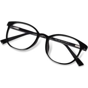 FONHCOO Blue Light Blocking Glasses Women Men Computer Eyeglasses,TR90 Fashion Round Transparent Anti Blue Light Glasses with Anti Eyestrain & UV Glare for Gaming & Reading (Shiny Black)