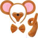 Norme Mouse Costume Accessory Set Rat Ear Headband Nose Tail and Bow Tie for Adults Halloween Animal Cosplay Party(Brown)
