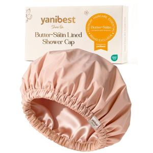 Yanibest Shower Cap for Women Reusable Waterproof,Satin Lined Bath Cap with Soft Elastic Band,Large Washable Hair Caps for Shower (Peachy Pink)