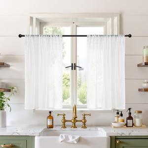 BGment White Linen Semi Sheer Curtains 36 Inch Length for Kitchen Cafe Window - Small Drapes Light Filtering with Rod Pocket Lightweight for Cafe Bathroom, 2 Panels Set, 30 X 36 Inch