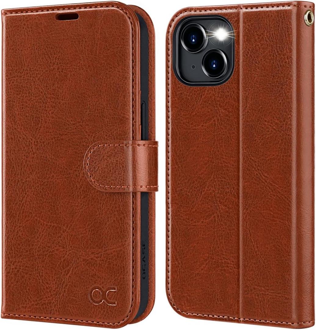 OCASE Compatible with iPhone 15 Plus Wallet Case, PU Leather Flip Folio Case with Card Holders RFID Blocking Kickstand [Shockproof TPU Inner Shell] Phone Cover 6.7 Inch 2023, Brown