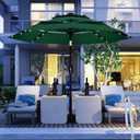 Kingdura 9ft 3-Tier Patio Umbrella with Solar Lights, Table Umbrella Outdoor Patio with Easy Crank & Tilt, 8 Sturdy Ribs, UV Protection, 32 LED Lights for Deck, Poolside, Market (Dark green)