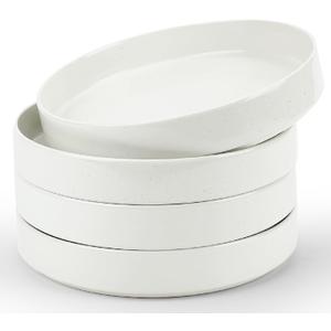 famiware Nebula Pasta Bowls for 4, 8.75 inch Salad Bowl Sets, Large Wide Bowls for Serving Dinner, White