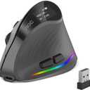 AOC 2.4GHz Ergonomic Mouse, Wireless Bluetooth Vertical Mouse for Work, 4800 DPI Optical Tracking, 5 Adjustable DPI, Quiet Clicks, RGB Light, Compatible with Computer, Laptop, PC, Mac, Desktop - Gray