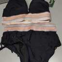 Blooming Jelly Women High Waisted Bikini Sets Tummy Control Swimsuits Color Block Two Piece Drawstring Bathing Suit (Black, L)