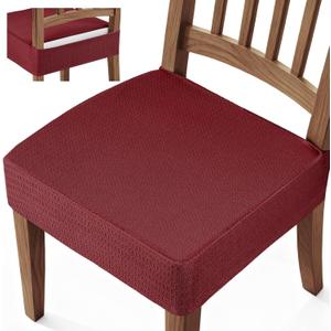 Songrey Waterproof Seat Covers for Dining Chairs Set of 4, No Rear Chair Covers, Stretch Removable Washable Chair Slipcover Protector, Wine Red