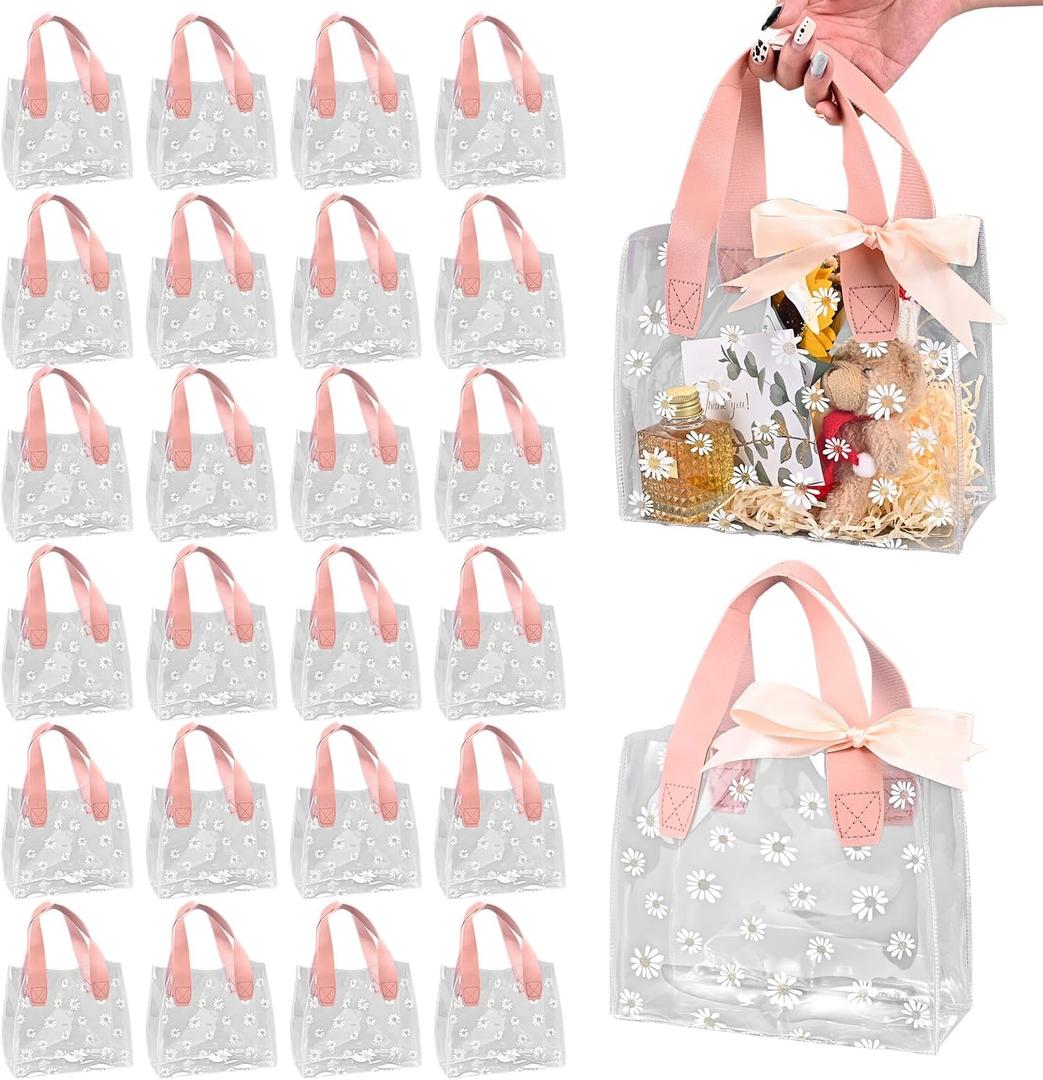 TSAZZZ 48 Pcs Clear Daisy Gift Bags With Handles Plastic PVC Goodie Bags With Ribbon Small Gift Bag For Wedding Birthday Baby Shower Party Valentines Pink (7.8"*7"*3.9") TSAZZZ 48 Pcs Clear Daisy Gift Bags With Handles Plastic PVC Goodie Bags With Ribbon Small Gift Bag For Wedding Birthday Baby Shower Party Valentines Pink (7.8"*7"*3.9")