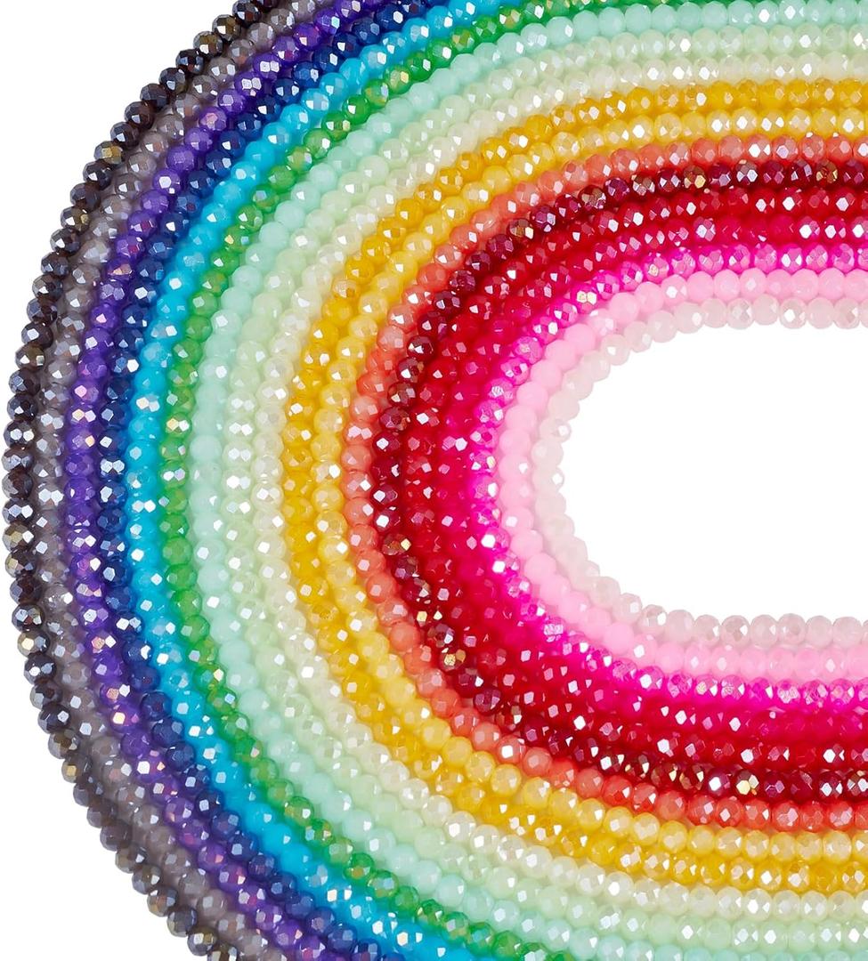 Cheriswelry AB Color Faceted Glass Beads 4x3mm Crystal Glass Loose Spacer Beads Rainbow Beads for Necklace Earring Bracelet Making Christmas Party Decoration (18 Strands, About 2034Pcs)