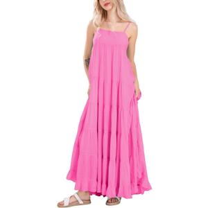 chouyatou Women's Summer Boho Flowy Spaghetti Strap Maxi Dress Smocked Back Casual Swing Beach Sundress (Pink, S)