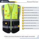 JKSafety 9 Pockets High Visible Reflective Safety Vest Zipper Front Breathable Lining, Yellow-Black Meets ANSI/ISEA Standards(150-Yellow-Black XL