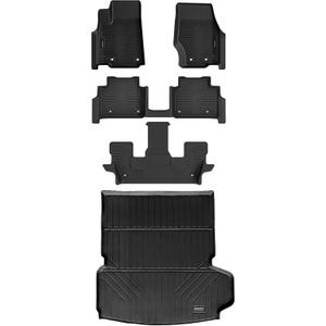 Auxko All Weather Floor Mats & Cargo Liner with Backrest Protector Fit for 2025-2021 Jeep Grand Cherokee L 6 Seat (2nd Bucket Seat) Odorless Liners Accessories Black