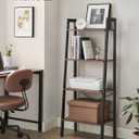 VASAGLE Ladder Shelf, 4-Tier Bookshelf, Storage Rack, Bookcase with Steel Frame, for Living Room, Home Office, Kitchen, Bedroom, Industrial Style, Hazelnut Brown and Ink Black ULLS044B03